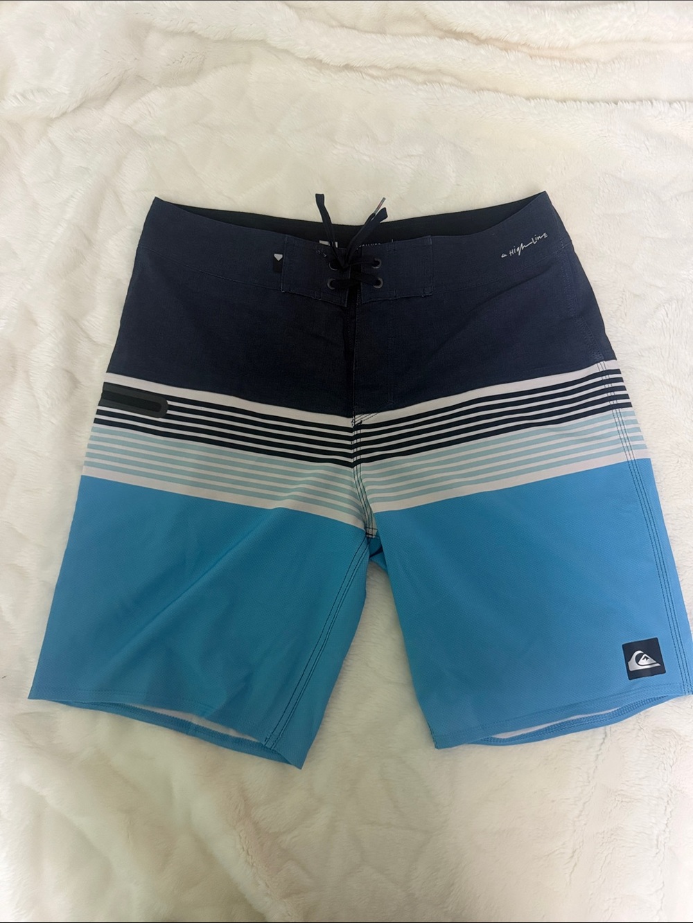 Quiksilver Men’s Navy and Bright Blue Striped Boardshorts